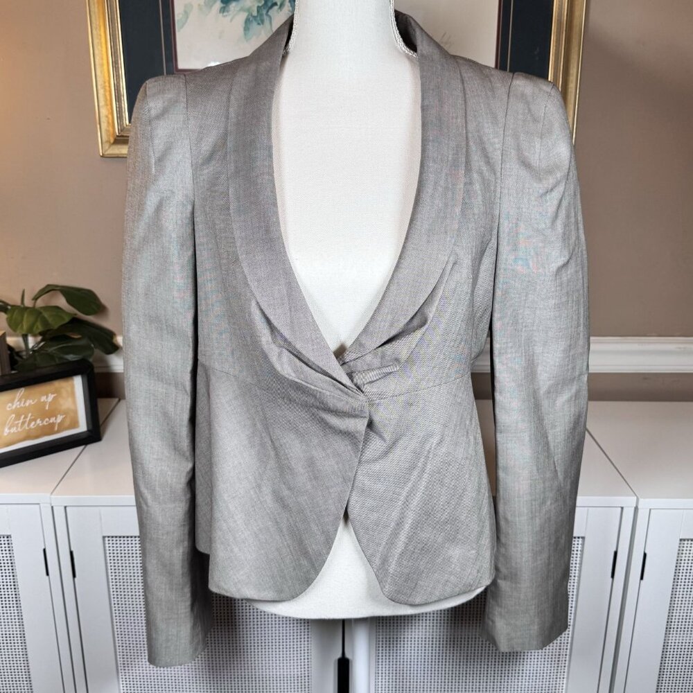 Banana Republic Monogram Womens Stretch Blazer Jacket‎ Size 12 Gray Wool Blend